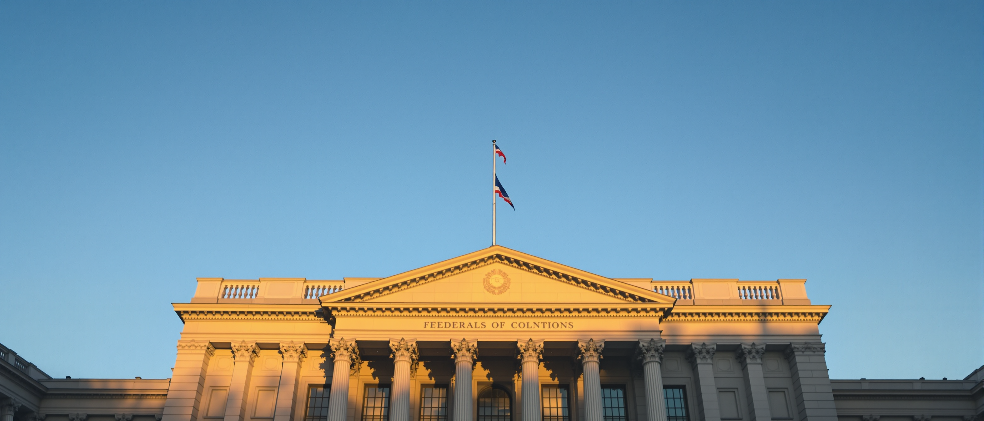 Stone neoclassical federal building facade in late afternoon light, symbolizing the federal tax judiciary